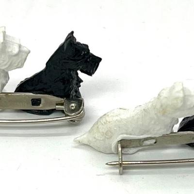 Set of two black and white Scottie dog pins