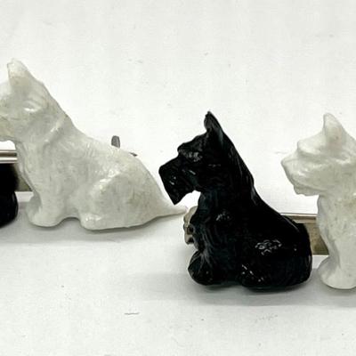 Set of two black and white Scottie dog pins