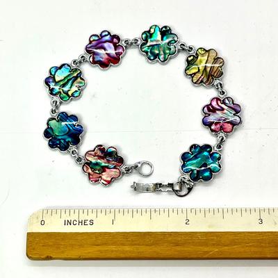 Multicolor flower pendant silver bracelet