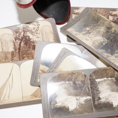 ANTIQUE STEREOPTIC VIEWER /SIX CARDS OF THE WESTERN US PARKS YOSEMITE/YELLOWSTONE