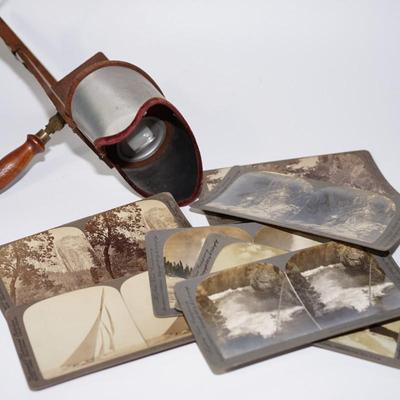 ANTIQUE STEREOPTIC VIEWER /SIX CARDS OF THE WESTERN US PARKS YOSEMITE/YELLOWSTONE