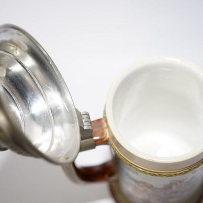 ANTIQUE ENGRAVED METTLACH BEER STEIN 2582 "SPEECH OF A FOOL" 1/2 LITER WITH PEWTER LID