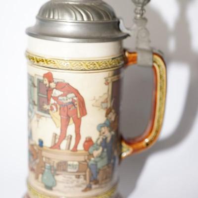 ANTIQUE ENGRAVED METTLACH BEER STEIN 2582 "SPEECH OF A FOOL" 1/2 LITER WITH PEWTER LID