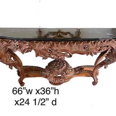 Large Ornate Console Table With Marble Top