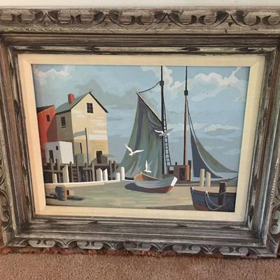 Sailboat painting in style of Leo Davey