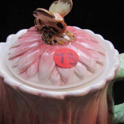 Glazed Ceramic Teapot- Floral and Honeybee by Bombay Co. (#73)