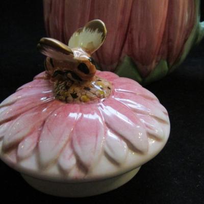 Glazed Ceramic Teapot- Floral and Honeybee by Bombay Co. (#73)
