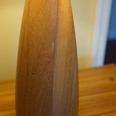 SOLID TEAKWOOD TABLE LAMP /VINTAGE FABRIC SHADE