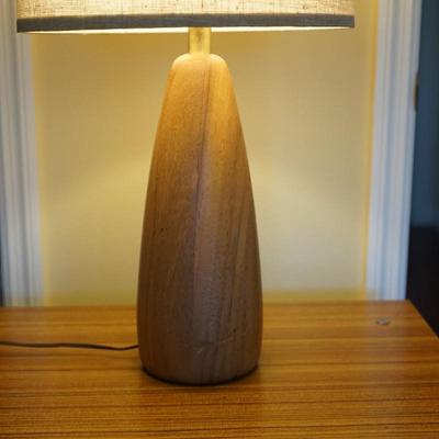 SOLID TEAKWOOD TABLE LAMP /VINTAGE FABRIC SHADE