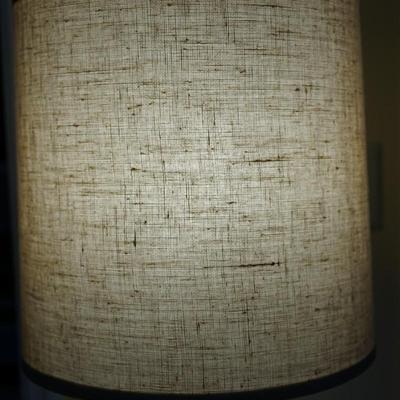 SOLID TEAKWOOD TABLE LAMP /VINTAGE FABRIC SHADE