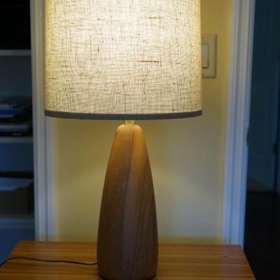 SOLID TEAKWOOD TABLE LAMP /VINTAGE FABRIC SHADE