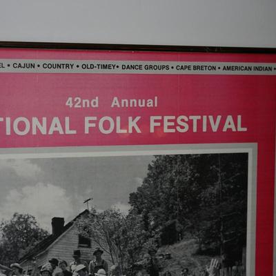 INTERESTING -JULY 1980'S FOLK ART FRAMED POSTER WOLF TRAP FARM VIRGINIA- WATER BAPTISM