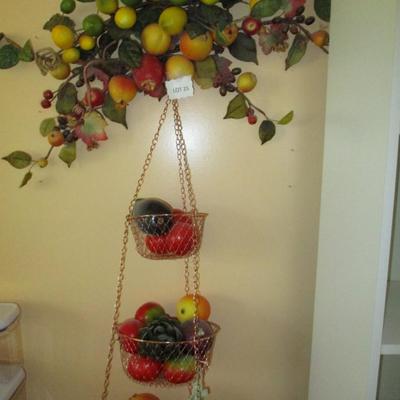 Hanging Wire Basket & Plastic Fruit Decor