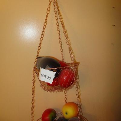 Hanging Wire Basket & Plastic Fruit Decor