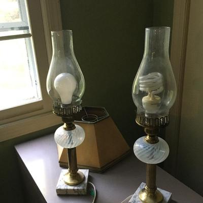 Vintage table lamps Fenton glass and marble and brass