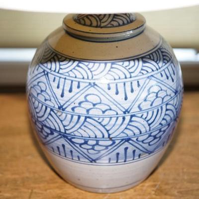 BLUE AND EARTHENWARE STONEWARE LAMP /BLUE SLIP GLAZE FINISH /ASIAN STYLE DECOR