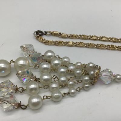 Beautiful Vintage Crystal Beaded Necklace with Faux Pearl. Tassel