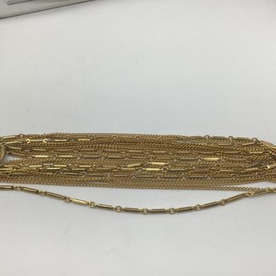 Vintage Multi Layer Gold Tone Necklace. Pretty Button Clasp
