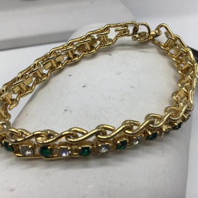 Green And Faux Diamond Tennis Fashion Bracelet