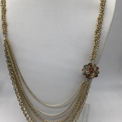 Gold Tone Multi Layer With Crystal Glass Orb Style accent