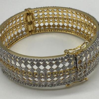 Hinged Gold Silver Tone Costume Bracelet wLock