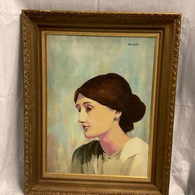 INV #18: Moses Soyer signed painting, Woman with Red Earring oil on canvas, H 23.5" x W 17.5"