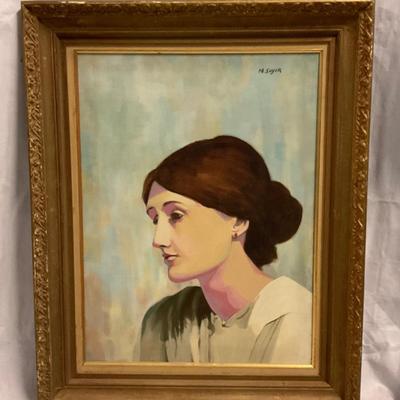 INV #18: Moses Soyer signed painting, Woman with Red Earring oil on canvas, H 23.5" x W 17.5"