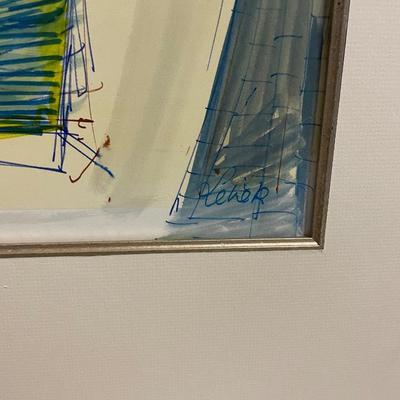 INV #22: Charles Levier original artwork, 1960s French Street Women, modernist mixed media H 23" x W 16" (with certificate)