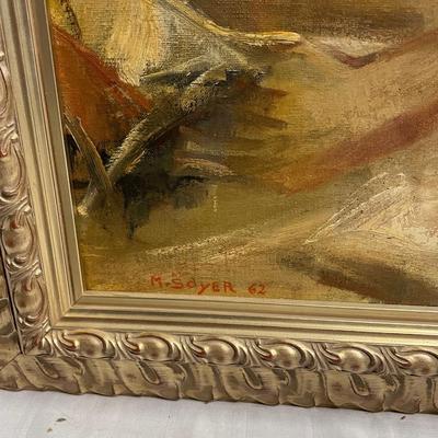 INV #25: Moses Soyer signed painting, topless woman reading, H 30" x W 23.5"