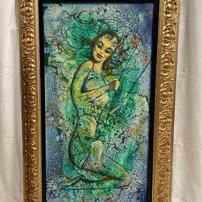 INV #27: Steinberg signed painting, woman on a swing, H 35.5" x W 17.5"