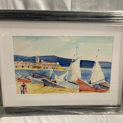 INV #36: Charles Levier "French Boat Scene" C. 1970s, H 14" x W23", with certificate