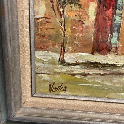 INV #43: Spanish street scene painting signed Voilia, H 19.5" x W 23.5"