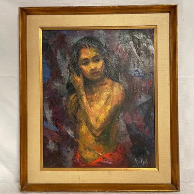 INV #47: Untitled portrait oil painting of woman, signed Ralph H 21" x W 17"