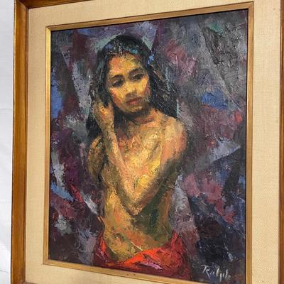 INV #47: Untitled portrait oil painting of woman, signed Ralph H 21" x W 17"