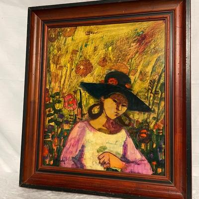 INV #48: Donald Roy Purdy painting, woman in poppy field, H 23.5" x W 19.5" with certificate