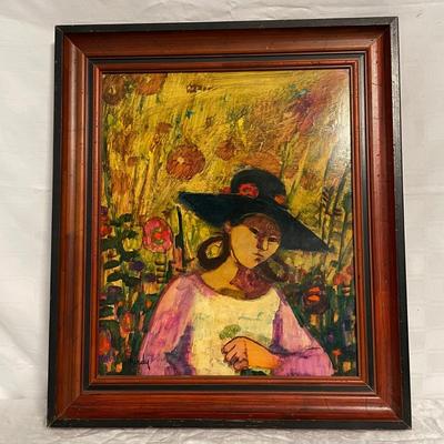 INV #48: Donald Roy Purdy painting, woman in poppy field, H 23.5" x W 19.5" with certificate