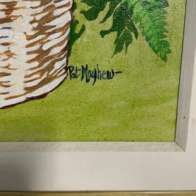 INV #52: Pat Mayhew signed flower basket painting, H 17.5" x W 21.5"