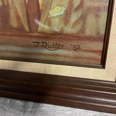 INV #57: J. Richter 1982 court scene oil on canvas painting titled "The Effect of Counsel in the Drama of Justice", H 23"...