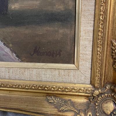 INV #86: Antique Young girl holding cello, signed L. Manotti, oil painting, H 23" x W 19"