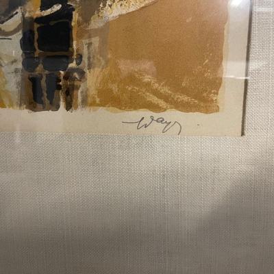 INV #89: Modern mixed media abstract woman playing piano, artist Gilbert Darling, H 16.5" x W 20"