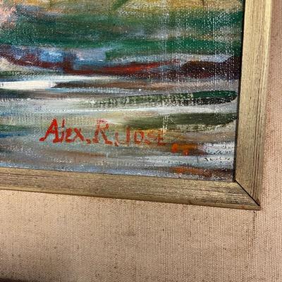 INV #94: Girl in White Swimsuit painting signed Alex R. Jose, H 19.5" x W 16"