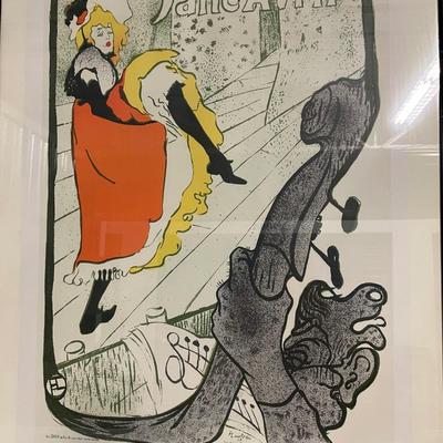 INV #96: Art Deco Jane Avril poster, H 30" x W 20"