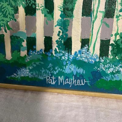 INV #99: Pat Mayhew signed painting, House with white picket fence, H 24" x W 30"