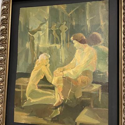INV #111: Artist unknown, Dancers preparing for show, H 25" x W 19"