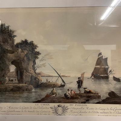 INV #126: French Le Choix du Poisson lithograph, Joseph Vernet H 13.5" x W 17.5"