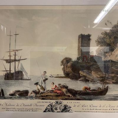 INV #128: Les Pecheurs A La Ligne french lithograph, H 13" x W 17"