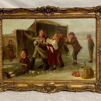 INV #159: Antique William Underhill oil painting of children, C. 1880, H 19" x W 29"