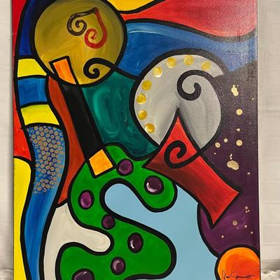 INV 179: Gino Savarino "Happy Thoughts" painting, H 28" x W 22"
