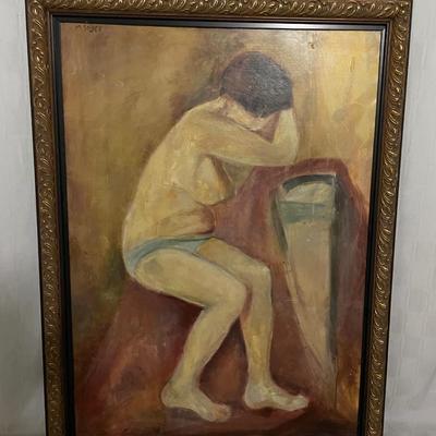 INV #214: M. Soyer painting woman on weight scale, H 44" x W 32"