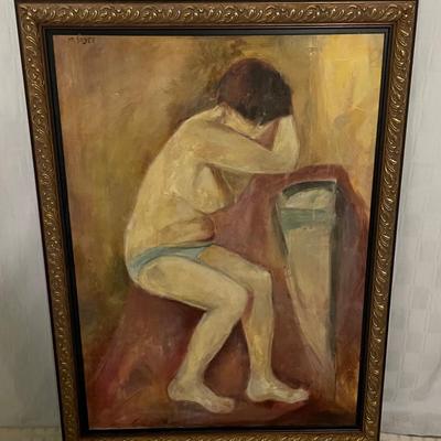 INV #214: M. Soyer painting woman on weight scale, H 44" x W 32"